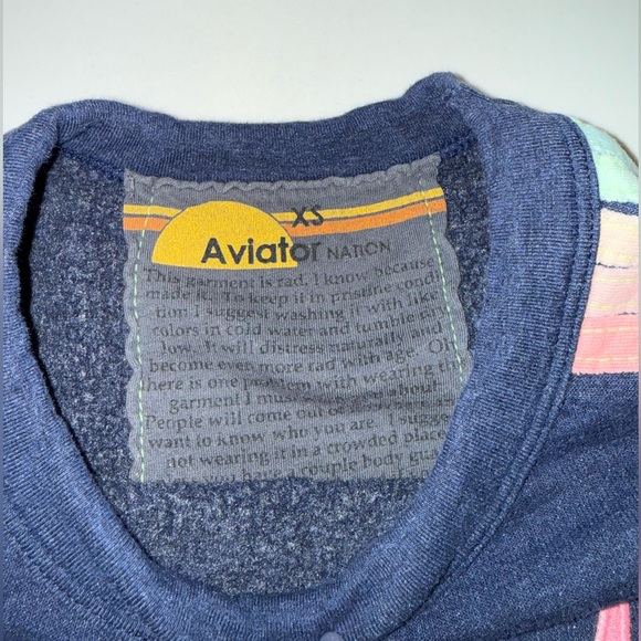 ✨rare✨Aviator Nation Cropped Blue Sweatshirt with Pastel Stripes - Picture 4 of 9